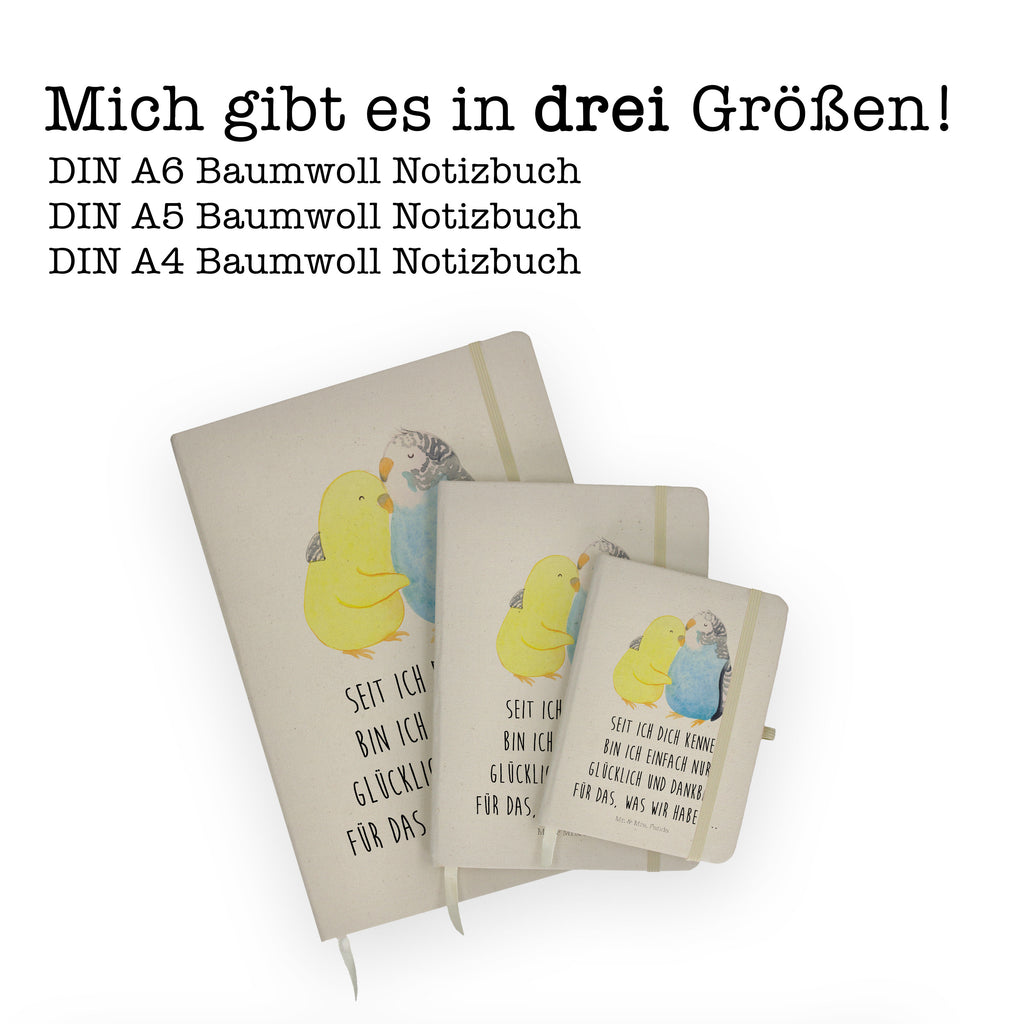 DIN A6 Baumwoll Notizbuch Wellensittich Liebe Notizen, Eintragebuch, Tagebuch, Notizblock, Adressbuch, Journal, Kladde, Skizzenbuch, Notizheft, Schreibbuch, Schreibheft, Liebe, Partner, Freund, Freundin, Ehemann, Ehefrau, Heiraten, Verlobung, Heiratsantrag, Liebesgeschenk, Jahrestag, Hocheitstag, Vögel, Wellensittich, Nähe, Kuscheln, Vertrauen