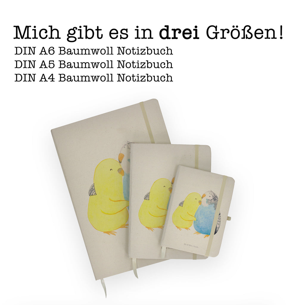 DIN A6 Baumwoll Notizbuch Wellensittich Liebe Notizen, Eintragebuch, Tagebuch, Notizblock, Adressbuch, Journal, Kladde, Skizzenbuch, Notizheft, Schreibbuch, Schreibheft, Liebe, Partner, Freund, Freundin, Ehemann, Ehefrau, Heiraten, Verlobung, Heiratsantrag, Liebesgeschenk, Jahrestag, Hocheitstag, Vögel, Wellensittich, Nähe, Kuscheln, Vertrauen