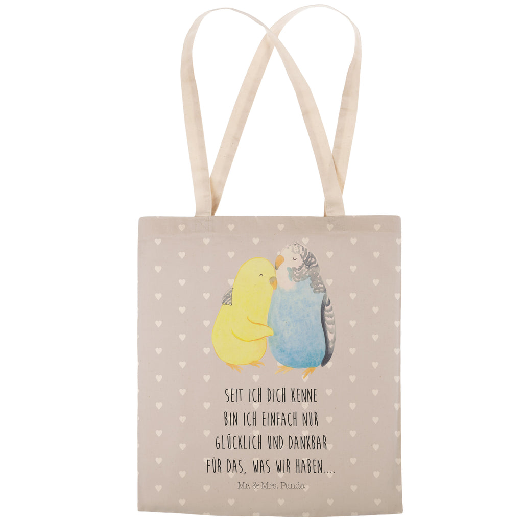 Einkaufstasche Wellensittich Liebe Tragetasche, Tasche, Beutel, Stofftasche, Baumwolltasche, Umhängetasche, Shopper, Liebe, Partner, Freund, Freundin, Ehemann, Ehefrau, Heiraten, Verlobung, Heiratsantrag, Liebesgeschenk, Jahrestag, Hocheitstag, Vögel, Wellensittich, Nähe, Kuscheln, Vertrauen