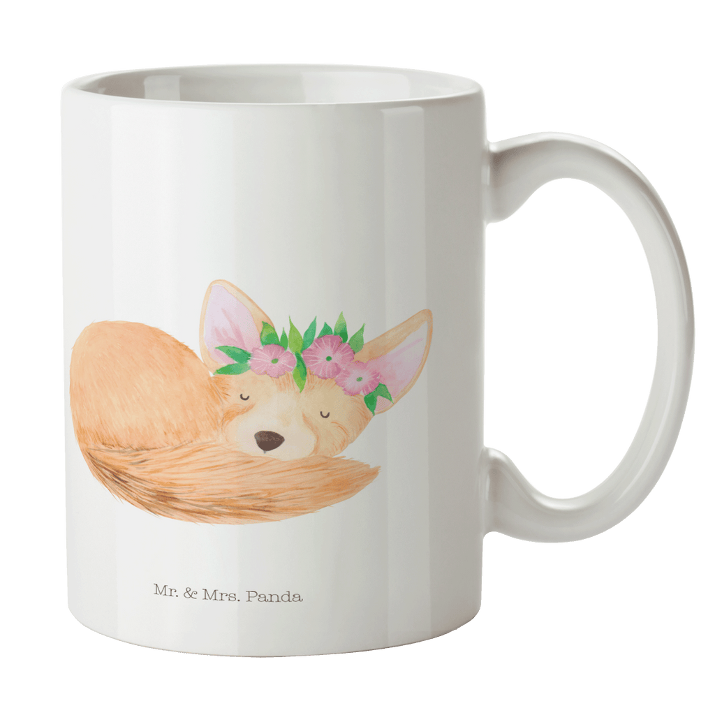 Tasse Wüstenfuchs Blumenkranz Afrika, Wüste, Wüstenfuchs, Blumen, Blumenkranz, Glücklich,  Becher, Kaffeetasse, Kaffeebecher, Tee, Frühstück, Büro  Afrika, Wildtiere