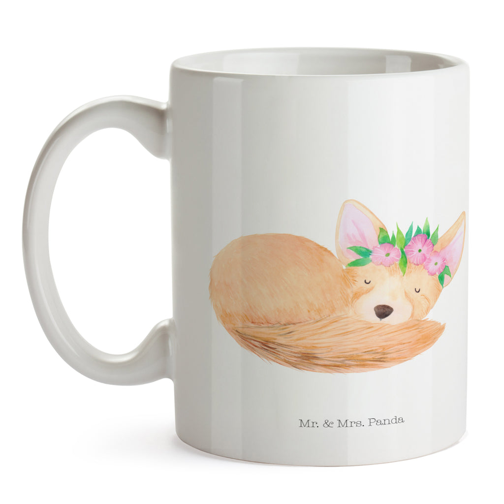 Tasse Wüstenfuchs Blumenkranz Afrika, Wüste, Wüstenfuchs, Blumen, Blumenkranz, Glücklich,  Becher, Kaffeetasse, Kaffeebecher, Tee, Frühstück, Büro  Afrika, Wildtiere