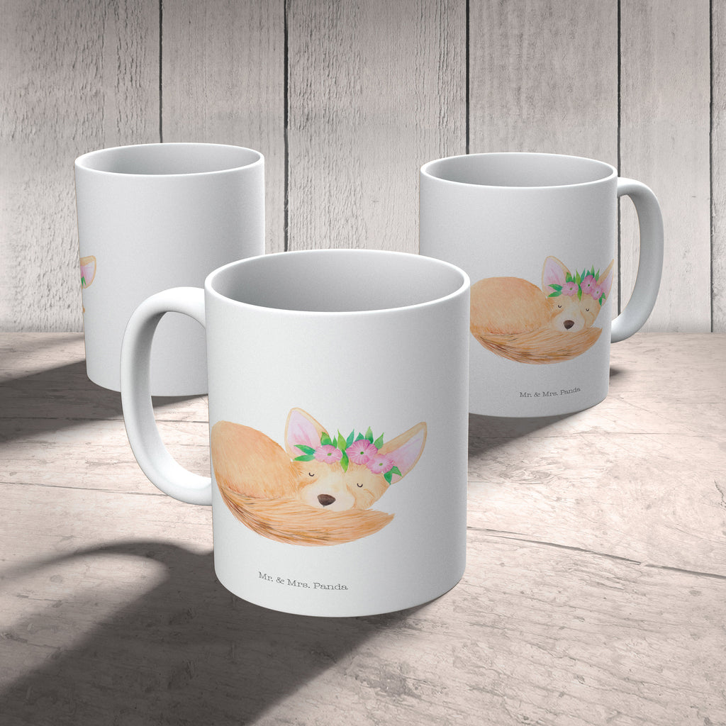 Tasse Wüstenfuchs Blumenkranz Afrika, Wüste, Wüstenfuchs, Blumen, Blumenkranz, Glücklich,  Becher, Kaffeetasse, Kaffeebecher, Tee, Frühstück, Büro  Afrika, Wildtiere