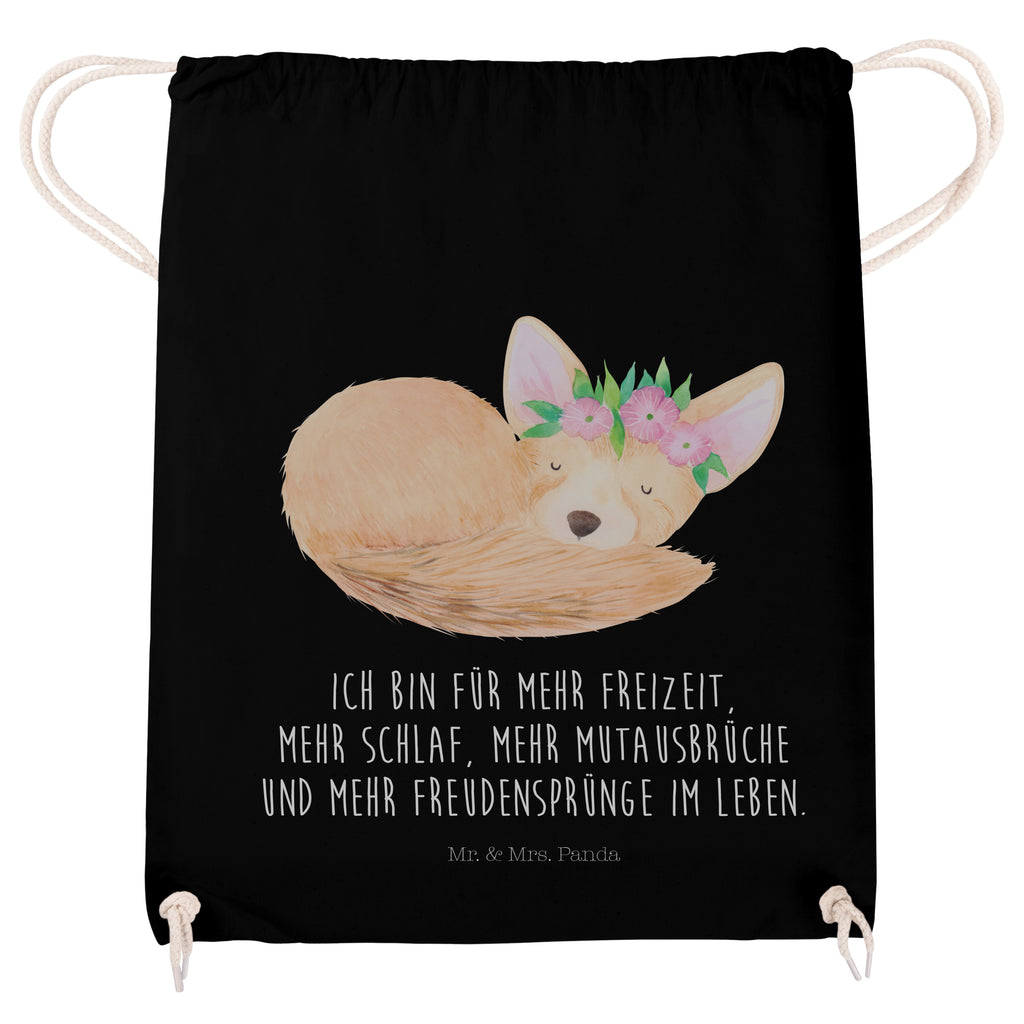 Sportbeutel Wüstenfuchs Blumenkranz Turnbeutel, Beutel, Sporttasche, Tasche, Stoffbeutel, Afrika, Wildtiere, Wüste, Wüstenfuchs, Blumen, Blumenkranz, Glücklich