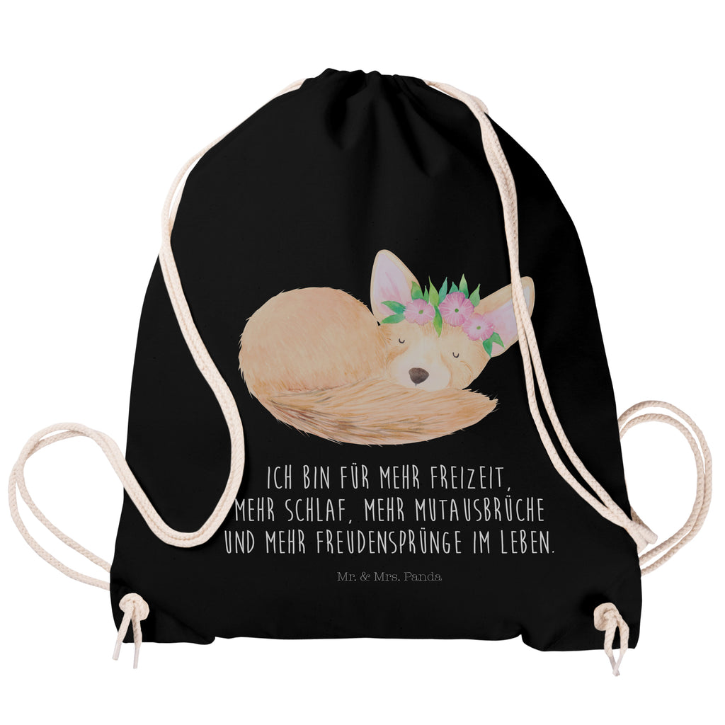 Sportbeutel Wüstenfuchs Blumenkranz Turnbeutel, Beutel, Sporttasche, Tasche, Stoffbeutel, Afrika, Wildtiere, Wüste, Wüstenfuchs, Blumen, Blumenkranz, Glücklich
