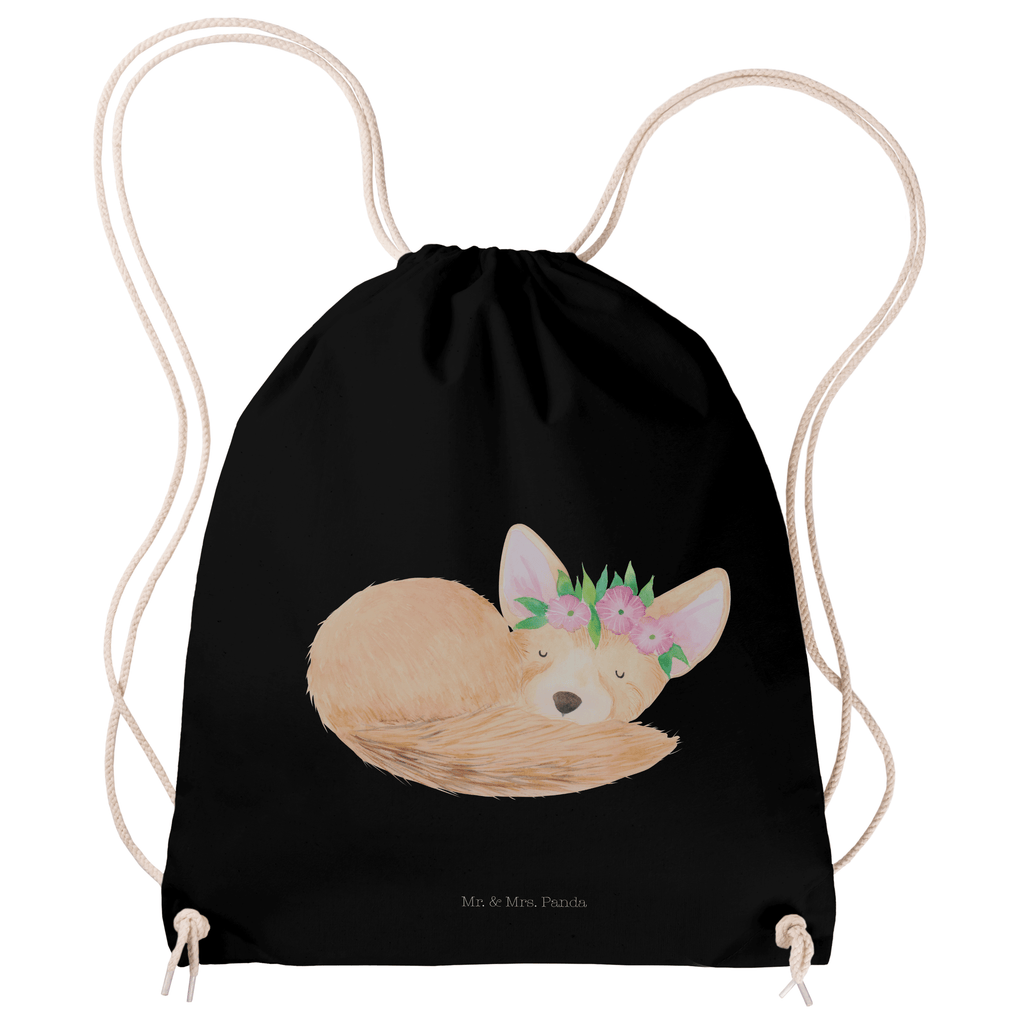 Sportbeutel Wüstenfuchs Blumenkranz Turnbeutel, Beutel, Sporttasche, Tasche, Stoffbeutel, Afrika, Wildtiere, Wüste, Wüstenfuchs, Blumen, Blumenkranz, Glücklich