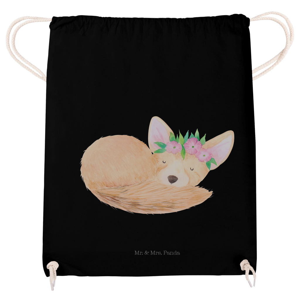 Sportbeutel Wüstenfuchs Blumenkranz Turnbeutel, Beutel, Sporttasche, Tasche, Stoffbeutel, Afrika, Wildtiere, Wüste, Wüstenfuchs, Blumen, Blumenkranz, Glücklich
