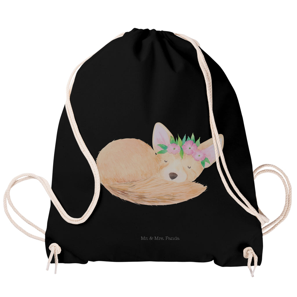 Sportbeutel Wüstenfuchs Blumenkranz Turnbeutel, Beutel, Sporttasche, Tasche, Stoffbeutel, Afrika, Wildtiere, Wüste, Wüstenfuchs, Blumen, Blumenkranz, Glücklich