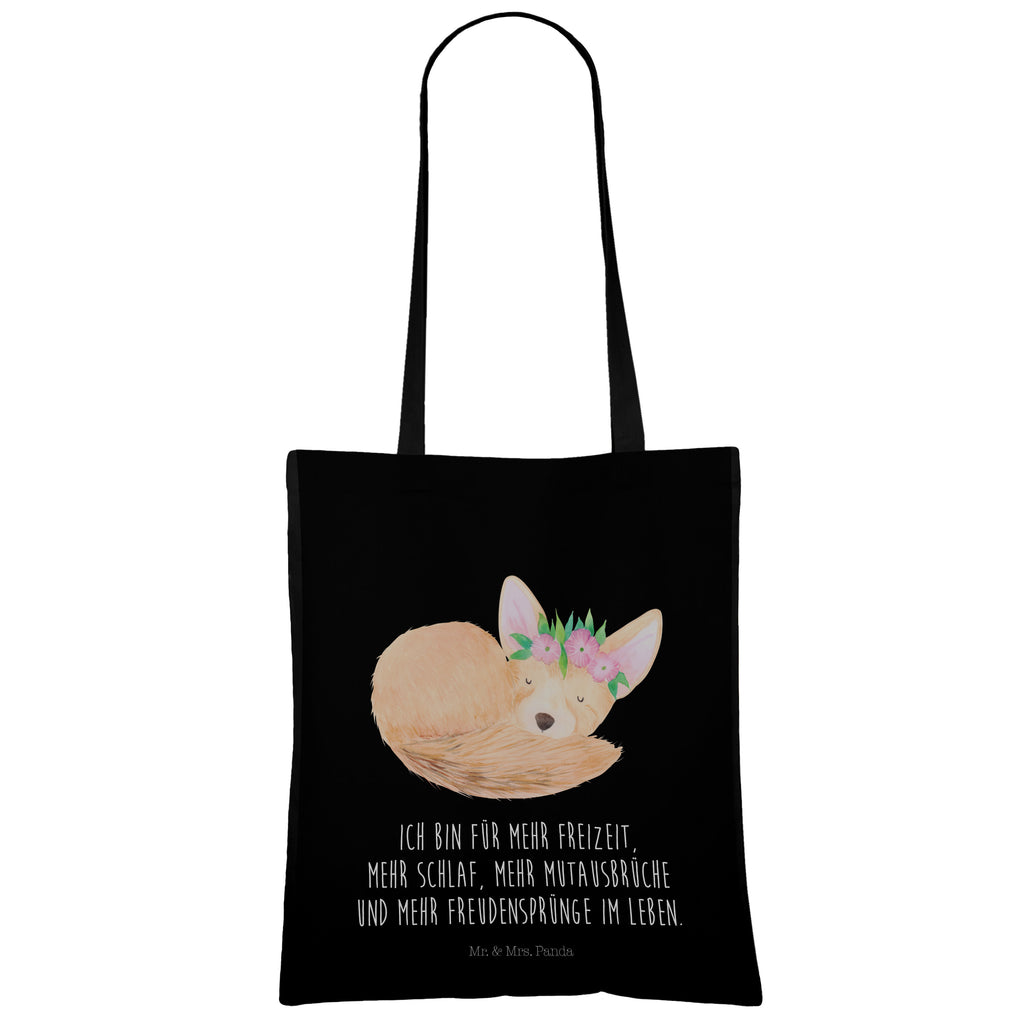 Tragetasche Wüstenfuchs Blumenkranz Beuteltasche, Beutel, Einkaufstasche, Jutebeutel, Stoffbeutel, Afrika, Wildtiere, Wüste, Wüstenfuchs, Blumen, Blumenkranz, Glücklich