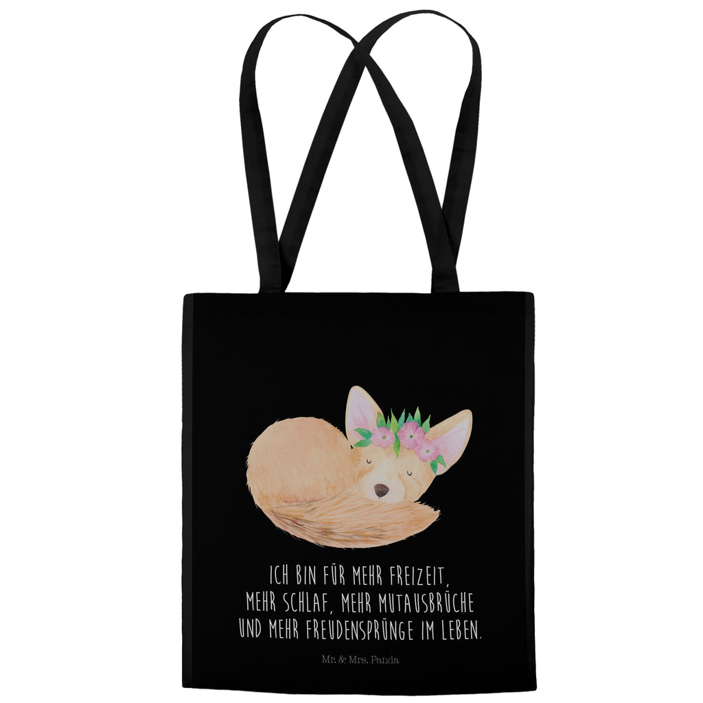 Tragetasche Wüstenfuchs Blumenkranz Beuteltasche, Beutel, Einkaufstasche, Jutebeutel, Stoffbeutel, Afrika, Wildtiere, Wüste, Wüstenfuchs, Blumen, Blumenkranz, Glücklich