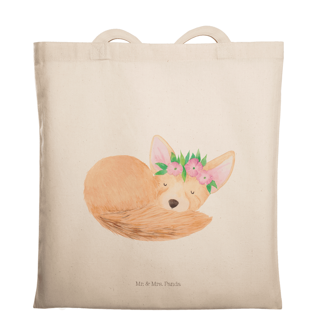 Tragetasche Wüstenfuchs Blumenkranz Beuteltasche, Beutel, Einkaufstasche, Jutebeutel, Stoffbeutel, Afrika, Wildtiere, Wüste, Wüstenfuchs, Blumen, Blumenkranz, Glücklich