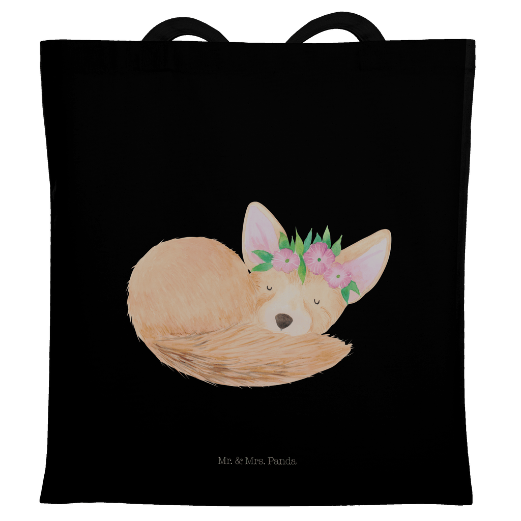 Tragetasche Wüstenfuchs Blumenkranz Beuteltasche, Beutel, Einkaufstasche, Jutebeutel, Stoffbeutel, Afrika, Wildtiere, Wüste, Wüstenfuchs, Blumen, Blumenkranz, Glücklich