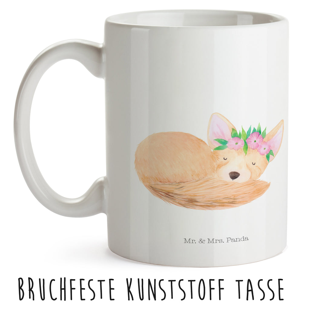Kindertasse Wüstenfuchs Blumenkranz Kunststoff Tasse, Kindergarten, Tasse, Trinkbecher, Camping Becher, Kaffeetasse, Kunststoffbecher, Kindergartenbecher, Outdoorgeschirr, Kunststoffgeschirr, Reisebecher, Reisetasse, Kinderbecher, Afrika, Wildtiere, Wüste, Wüstenfuchs, Blumen, Blumenkranz, Glücklich