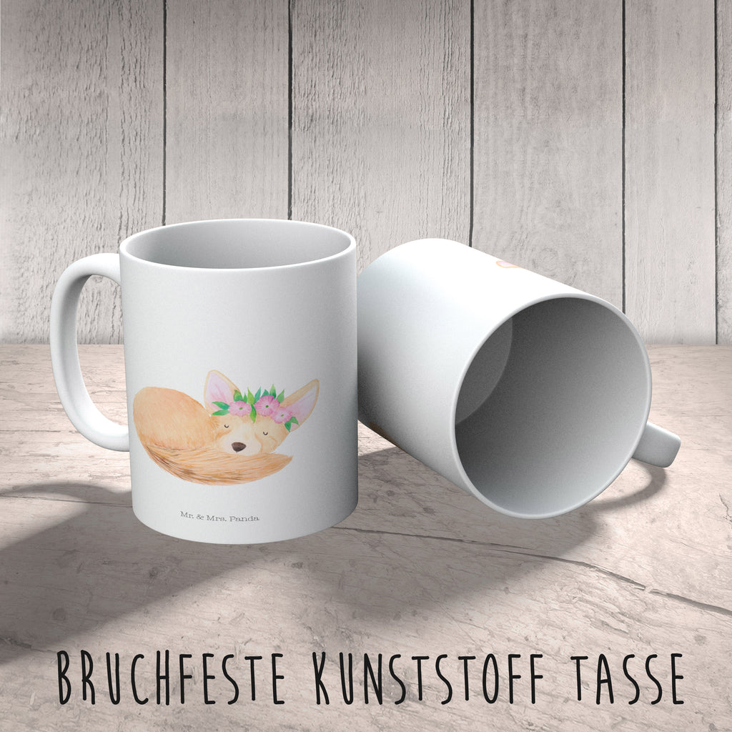 Kindertasse Wüstenfuchs Blumenkranz Kunststoff Tasse, Kindergarten, Tasse, Trinkbecher, Camping Becher, Kaffeetasse, Kunststoffbecher, Kindergartenbecher, Outdoorgeschirr, Kunststoffgeschirr, Reisebecher, Reisetasse, Kinderbecher, Afrika, Wildtiere, Wüste, Wüstenfuchs, Blumen, Blumenkranz, Glücklich