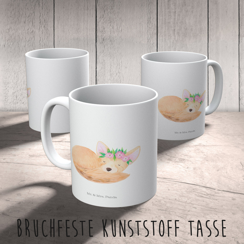 Kindertasse Wüstenfuchs Blumenkranz Kunststoff Tasse, Kindergarten, Tasse, Trinkbecher, Camping Becher, Kaffeetasse, Kunststoffbecher, Kindergartenbecher, Outdoorgeschirr, Kunststoffgeschirr, Reisebecher, Reisetasse, Kinderbecher, Afrika, Wildtiere, Wüste, Wüstenfuchs, Blumen, Blumenkranz, Glücklich
