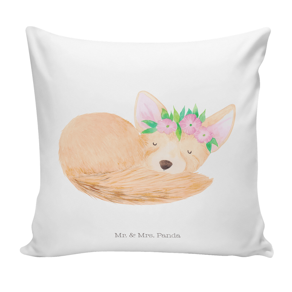 40x40 Kissen Wüstenfuchs Blumenkranz Kissenhülle, Kopfkissen, Sofakissen, Dekokissen, Motivkissen, Afrika, Wildtiere, Wüste, Wüstenfuchs, Blumen, Blumenkranz, Glücklich