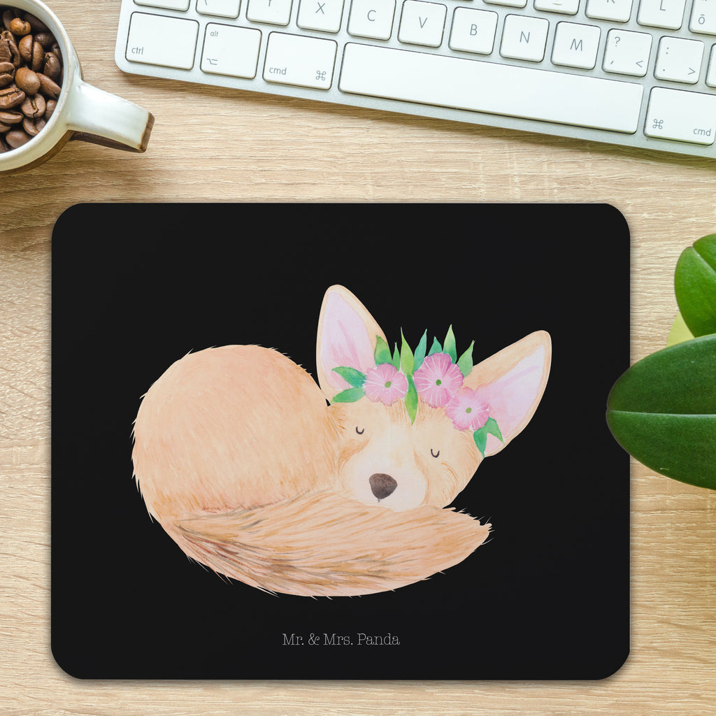 Mauspad Wüstenfuchs Blumenkranz Mousepad, Computer zubehör, Büroausstattung, PC Zubehör, Arbeitszimmer, Mauspad, Einzigartiges Mauspad, Designer Mauspad, Afrika, Wildtiere, Wüste, Wüstenfuchs, Blumen, Blumenkranz, Glücklich