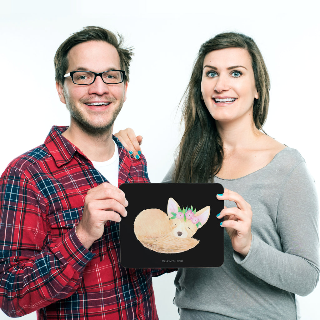 Mauspad Wüstenfuchs Blumenkranz Mousepad, Computer zubehör, Büroausstattung, PC Zubehör, Arbeitszimmer, Mauspad, Einzigartiges Mauspad, Designer Mauspad, Afrika, Wildtiere, Wüste, Wüstenfuchs, Blumen, Blumenkranz, Glücklich