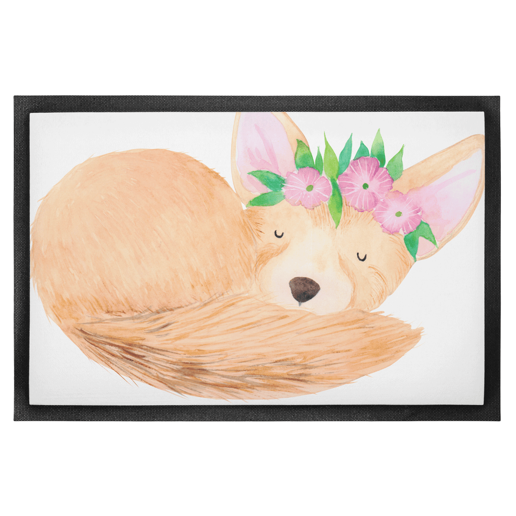 Fußmatte Wüstenfuchs Blumenkranz Afrika, Wüste, Wüstenfuchs, Blumen, Blumenkranz, Glücklich,  Türvorleger, Schmutzmatte, Fußabtreter, Matte, Schmutzfänger, Fußabstreifer, Schmutzfangmatte, Türmatte, Motivfußmatte,  Haustürmatte, Vorleger  Afrika, Wildtiere