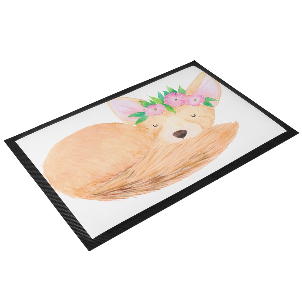 Fußmatte Wüstenfuchs Blumenkranz Afrika, Wüste, Wüstenfuchs, Blumen, Blumenkranz, Glücklich,  Türvorleger, Schmutzmatte, Fußabtreter, Matte, Schmutzfänger, Fußabstreifer, Schmutzfangmatte, Türmatte, Motivfußmatte,  Haustürmatte, Vorleger  Afrika, Wildtiere