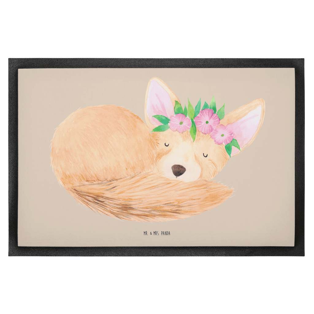 Fußmatte Wüstenfuchs Blumenkranz Afrika, Wüste, Wüstenfuchs, Blumen, Blumenkranz, Glücklich,  Türvorleger, Schmutzmatte, Fußabtreter, Matte, Schmutzfänger, Fußabstreifer, Schmutzfangmatte, Türmatte, Motivfußmatte,  Haustürmatte, Vorleger  Afrika, Wildtiere