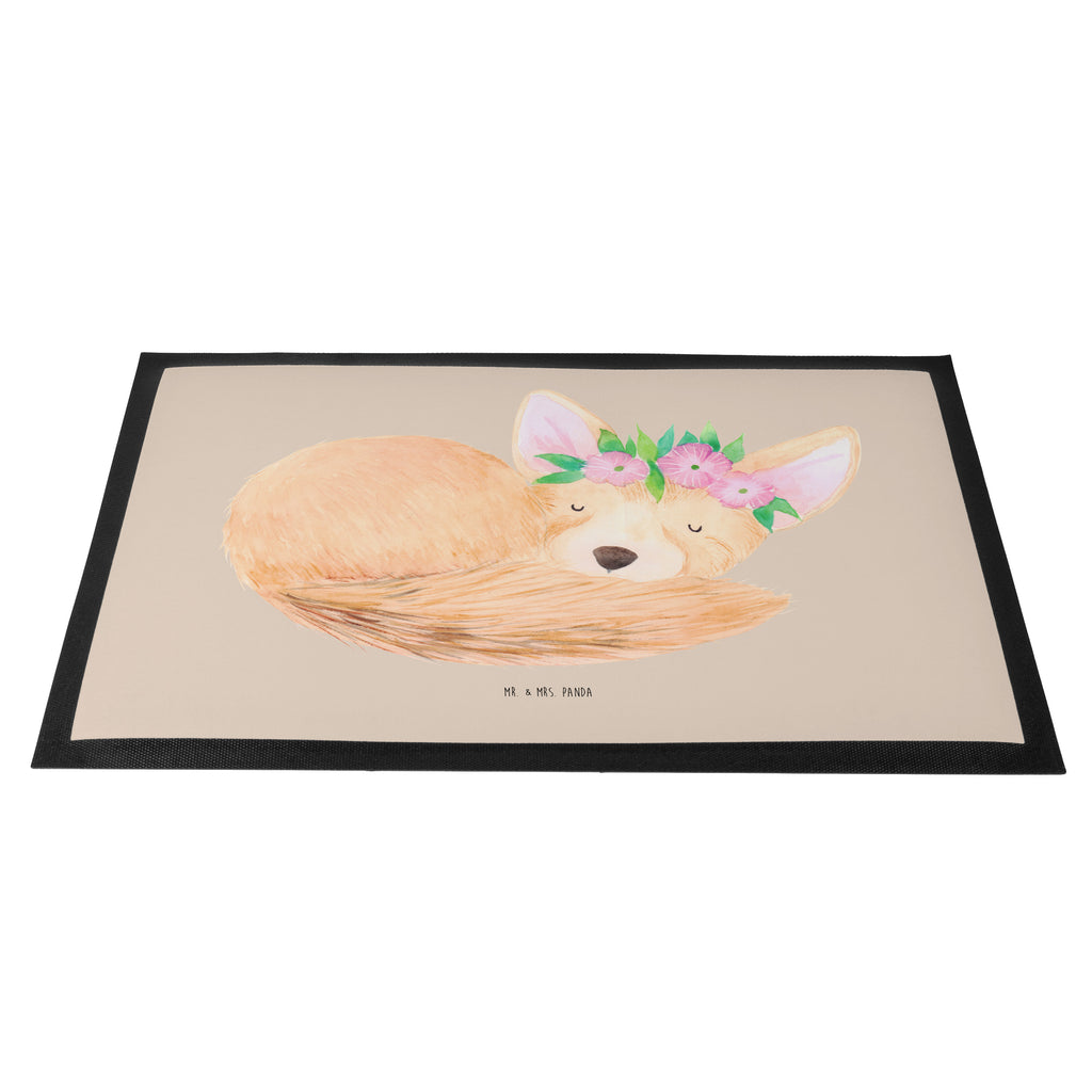 Fußmatte Wüstenfuchs Blumenkranz Afrika, Wüste, Wüstenfuchs, Blumen, Blumenkranz, Glücklich,  Türvorleger, Schmutzmatte, Fußabtreter, Matte, Schmutzfänger, Fußabstreifer, Schmutzfangmatte, Türmatte, Motivfußmatte,  Haustürmatte, Vorleger  Afrika, Wildtiere