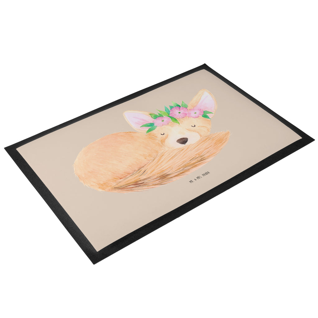 Fußmatte Wüstenfuchs Blumenkranz Afrika, Wüste, Wüstenfuchs, Blumen, Blumenkranz, Glücklich,  Türvorleger, Schmutzmatte, Fußabtreter, Matte, Schmutzfänger, Fußabstreifer, Schmutzfangmatte, Türmatte, Motivfußmatte,  Haustürmatte, Vorleger  Afrika, Wildtiere