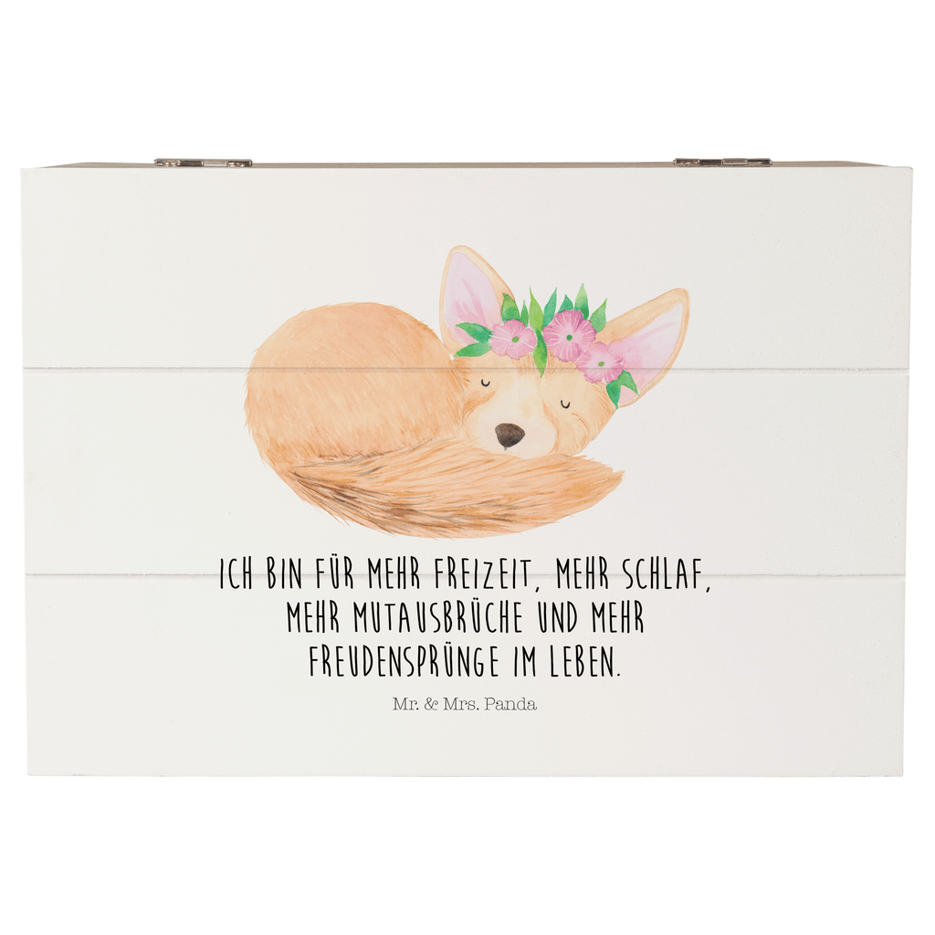 Holzkiste Wüstenfuchs Blumenkranz Holzkiste, Kiste, Schatzkiste, Truhe, Schatulle, XXL, Erinnerungsbox, Erinnerungskiste, Dekokiste, Aufbewahrungsbox, Afrika, Wildtiere, Wüste, Wüstenfuchs, Blumen, Blumenkranz, Glücklich