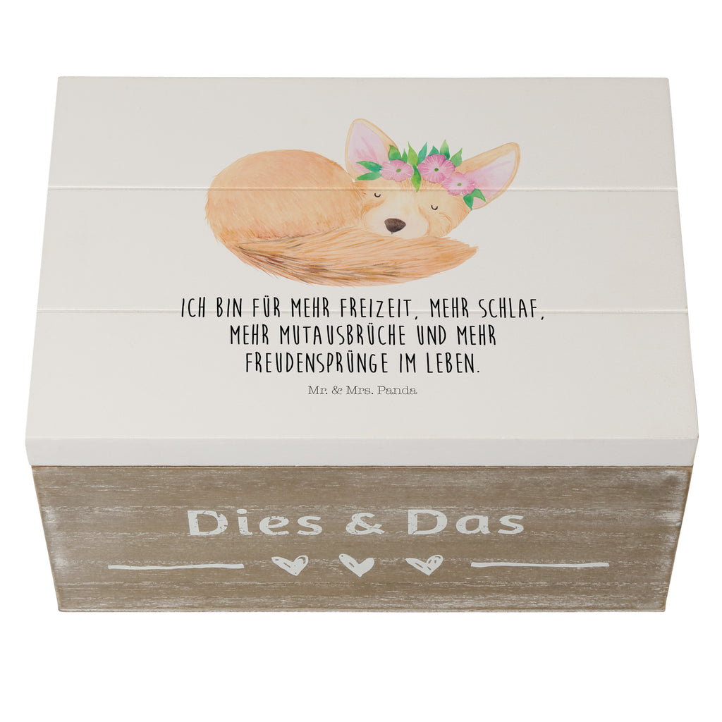 Holzkiste Wüstenfuchs Blumenkranz Holzkiste, Kiste, Schatzkiste, Truhe, Schatulle, XXL, Erinnerungsbox, Erinnerungskiste, Dekokiste, Aufbewahrungsbox, Afrika, Wildtiere, Wüste, Wüstenfuchs, Blumen, Blumenkranz, Glücklich