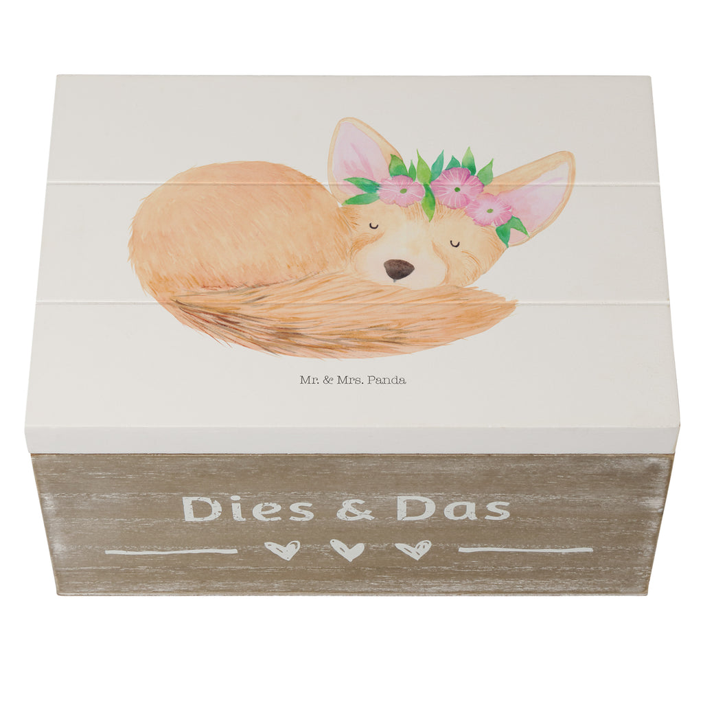Holzkiste Wüstenfuchs Blumenkranz Holzkiste, Kiste, Schatzkiste, Truhe, Schatulle, XXL, Erinnerungsbox, Erinnerungskiste, Dekokiste, Aufbewahrungsbox, Afrika, Wildtiere, Wüste, Wüstenfuchs, Blumen, Blumenkranz, Glücklich