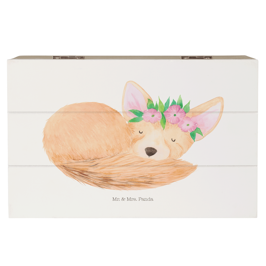 Holzkiste Wüstenfuchs Blumenkranz Holzkiste, Kiste, Schatzkiste, Truhe, Schatulle, XXL, Erinnerungsbox, Erinnerungskiste, Dekokiste, Aufbewahrungsbox, Afrika, Wildtiere, Wüste, Wüstenfuchs, Blumen, Blumenkranz, Glücklich