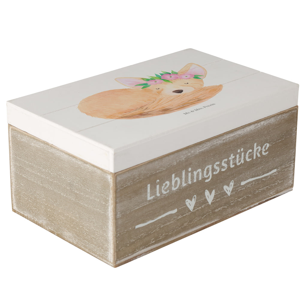 Holzkiste Wüstenfuchs Blumenkranz Holzkiste, Kiste, Schatzkiste, Truhe, Schatulle, XXL, Erinnerungsbox, Erinnerungskiste, Dekokiste, Aufbewahrungsbox, Afrika, Wildtiere, Wüste, Wüstenfuchs, Blumen, Blumenkranz, Glücklich