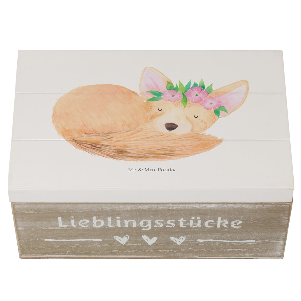 Holzkiste Wüstenfuchs Blumenkranz Holzkiste, Kiste, Schatzkiste, Truhe, Schatulle, XXL, Erinnerungsbox, Erinnerungskiste, Dekokiste, Aufbewahrungsbox, Afrika, Wildtiere, Wüste, Wüstenfuchs, Blumen, Blumenkranz, Glücklich