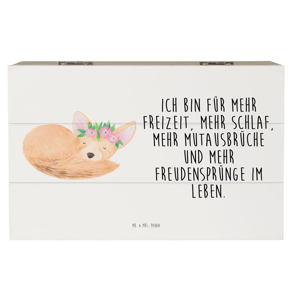 Holzkiste Wüstenfuchs Blumenkranz Holzkiste, Kiste, Schatzkiste, Truhe, Schatulle, XXL, Erinnerungsbox, Erinnerungskiste, Dekokiste, Aufbewahrungsbox, Afrika, Wildtiere, Wüste, Wüstenfuchs, Blumen, Blumenkranz, Glücklich