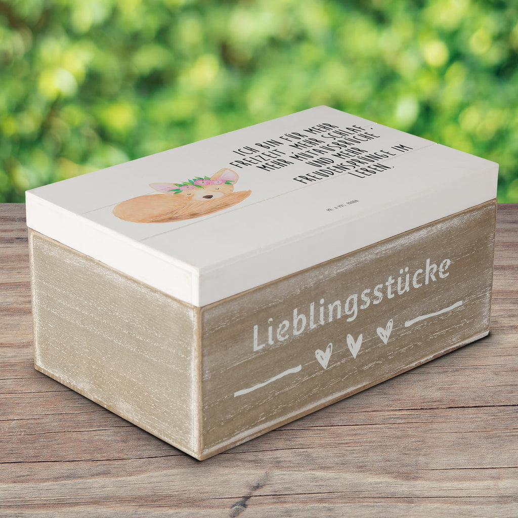 Holzkiste Wüstenfuchs Blumenkranz Holzkiste, Kiste, Schatzkiste, Truhe, Schatulle, XXL, Erinnerungsbox, Erinnerungskiste, Dekokiste, Aufbewahrungsbox, Afrika, Wildtiere, Wüste, Wüstenfuchs, Blumen, Blumenkranz, Glücklich