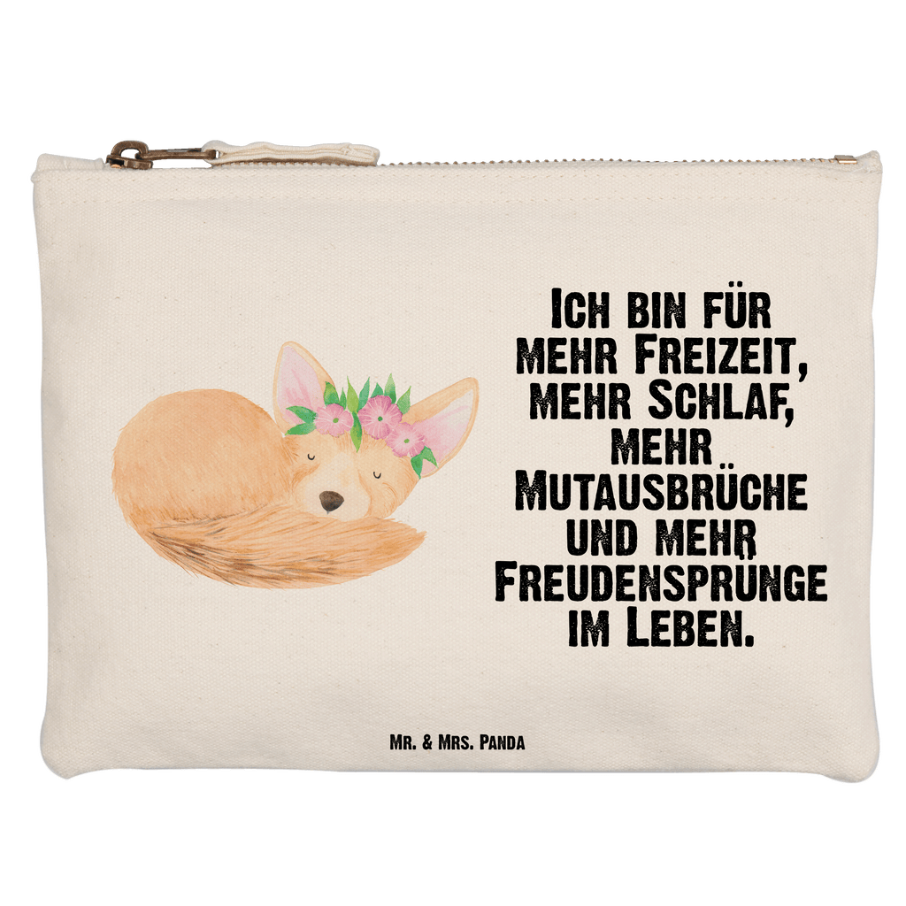 Schminktasche Wüstenfuchs Blumenkranz Schminktasche, Kosmetiktasche, Kosmetikbeutel, Stiftemäppchen, Etui, Federmappe, Makeup, XXL, Schminketui, Kosmetiketui, Schlamperetui, Afrika, Wildtiere, Wüste, Wüstenfuchs, Blumen, Blumenkranz, Glücklich