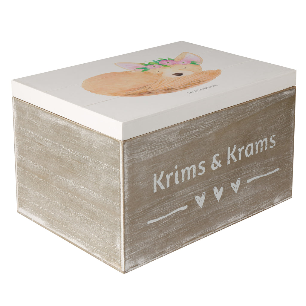 Holzkiste Wüstenfuchs Blumenkranz Holzkiste, Kiste, Schatzkiste, Truhe, Schatulle, XXL, Erinnerungsbox, Erinnerungskiste, Dekokiste, Aufbewahrungsbox, Afrika, Wildtiere, Wüste, Wüstenfuchs, Blumen, Blumenkranz, Glücklich