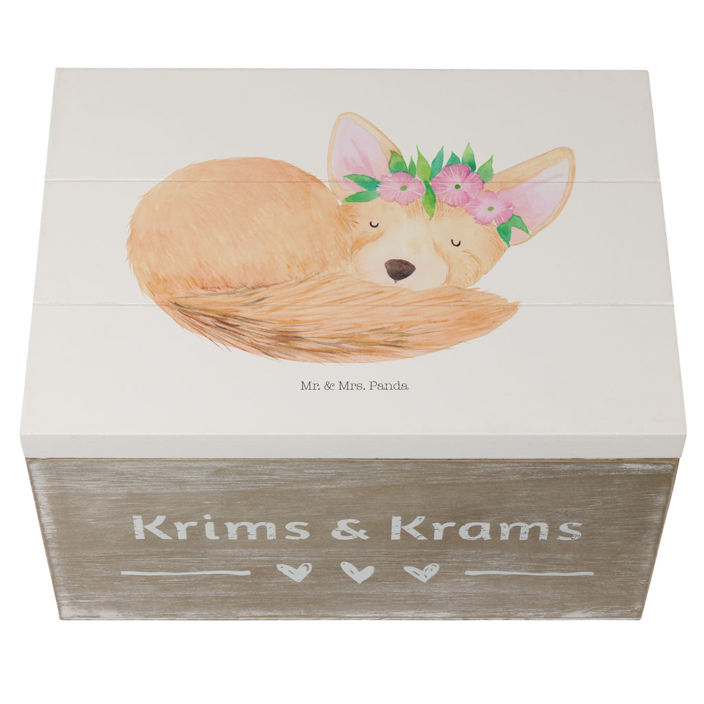 Holzkiste Wüstenfuchs Blumenkranz Holzkiste, Kiste, Schatzkiste, Truhe, Schatulle, XXL, Erinnerungsbox, Erinnerungskiste, Dekokiste, Aufbewahrungsbox, Afrika, Wildtiere, Wüste, Wüstenfuchs, Blumen, Blumenkranz, Glücklich