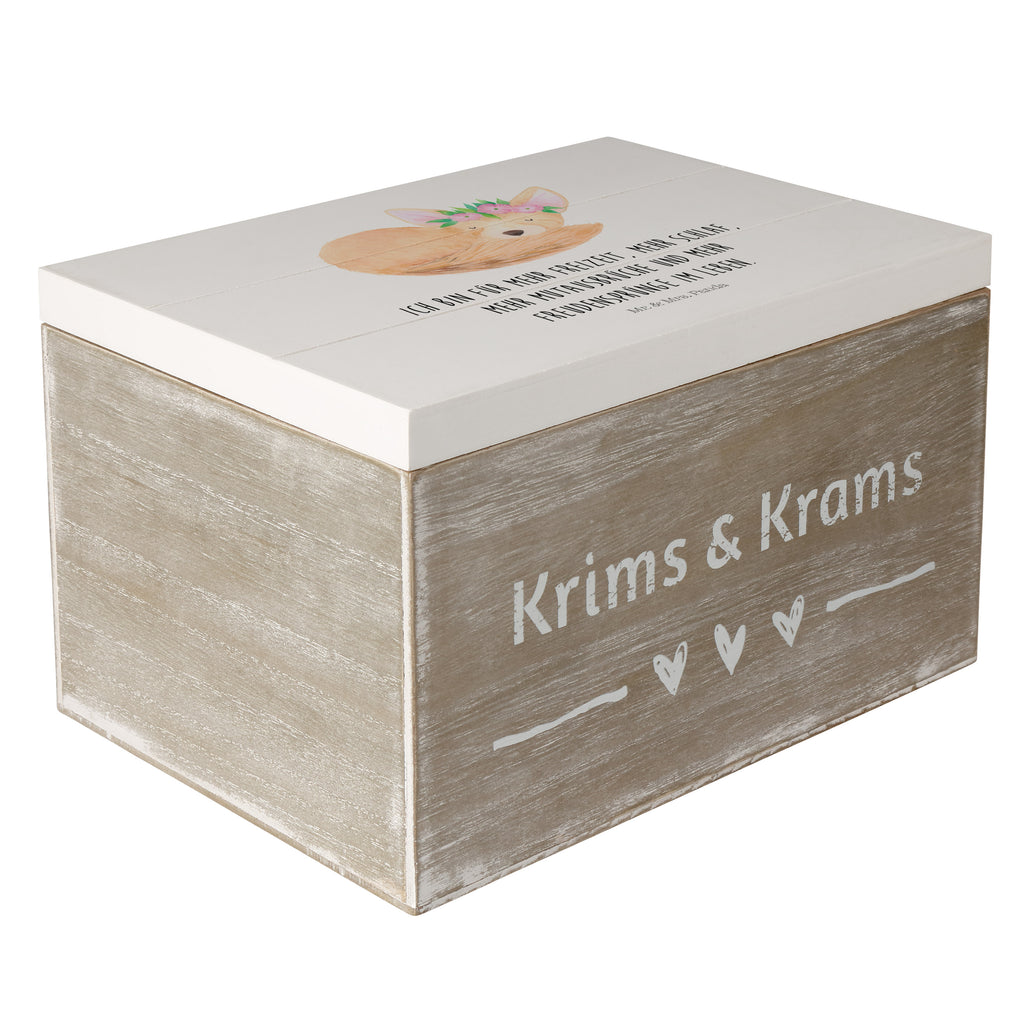 Holzkiste Wüstenfuchs Blumenkranz Holzkiste, Kiste, Schatzkiste, Truhe, Schatulle, XXL, Erinnerungsbox, Erinnerungskiste, Dekokiste, Aufbewahrungsbox, Afrika, Wildtiere, Wüste, Wüstenfuchs, Blumen, Blumenkranz, Glücklich