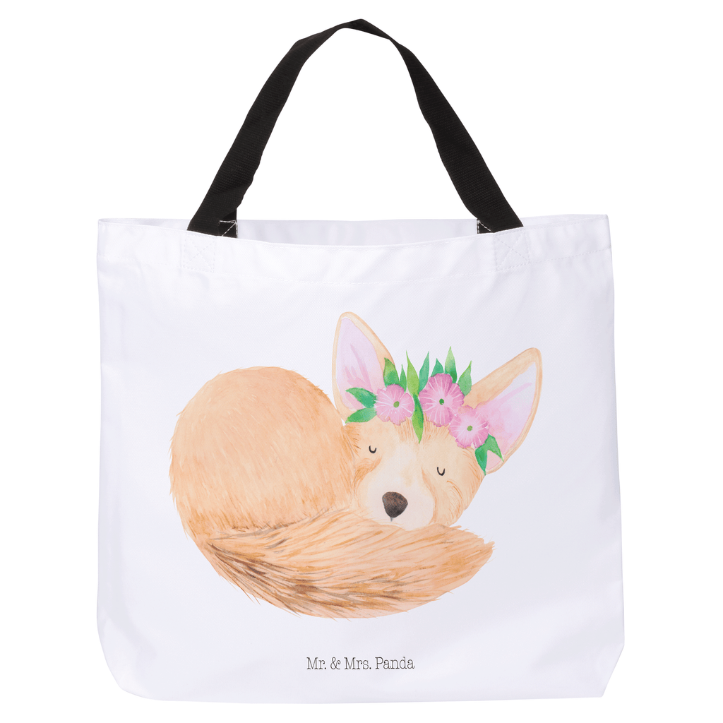 Shopper Wüstenfuchs Blumenkranz Beutel, Einkaufstasche, Tasche, Strandtasche, Einkaufsbeutel, Shopper, Schultasche, Freizeittasche, Tragebeutel, Schulbeutel, Alltagstasche, Afrika, Wildtiere, Wüste, Wüstenfuchs, Blumen, Blumenkranz, Glücklich