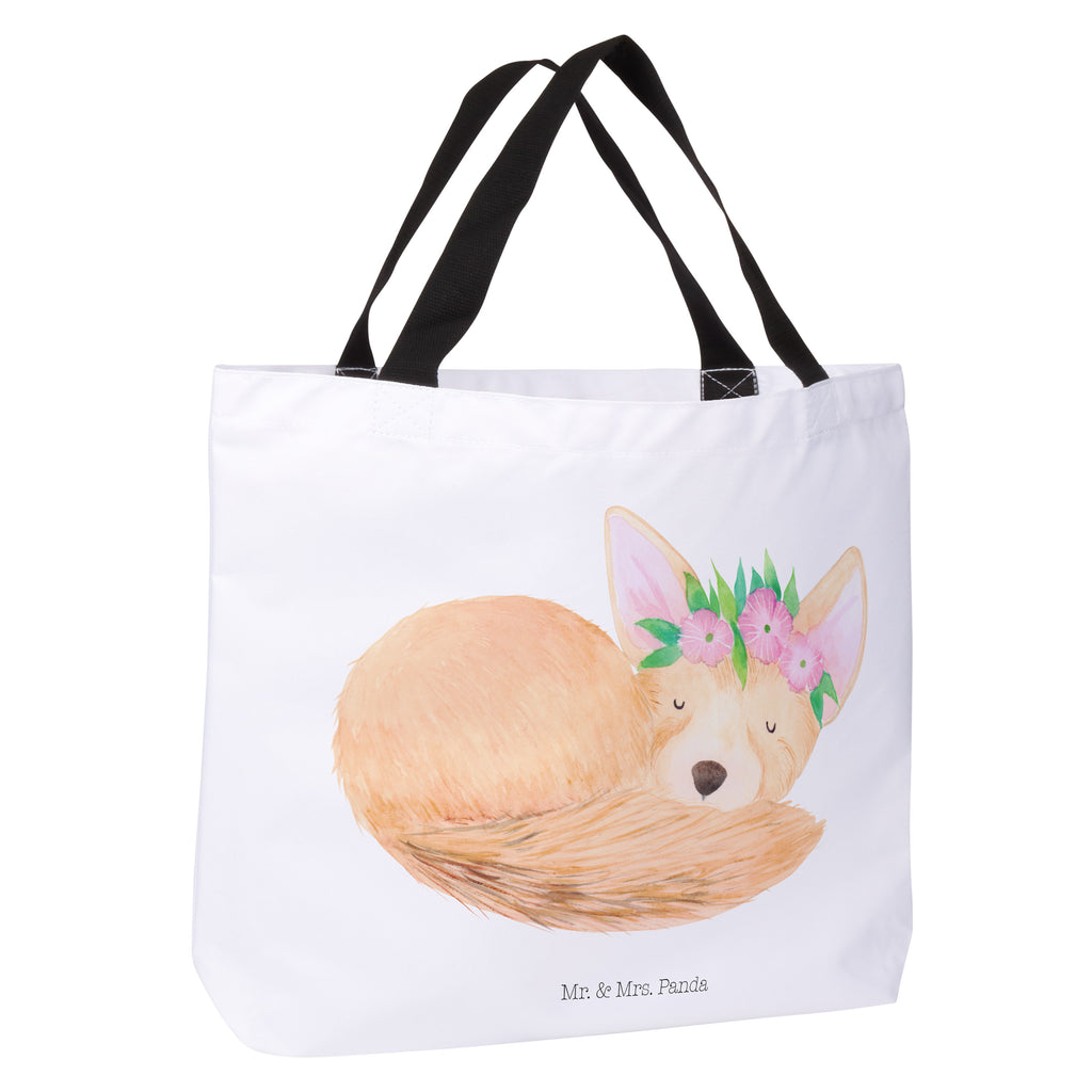 Shopper Wüstenfuchs Blumenkranz Beutel, Einkaufstasche, Tasche, Strandtasche, Einkaufsbeutel, Shopper, Schultasche, Freizeittasche, Tragebeutel, Schulbeutel, Alltagstasche, Afrika, Wildtiere, Wüste, Wüstenfuchs, Blumen, Blumenkranz, Glücklich