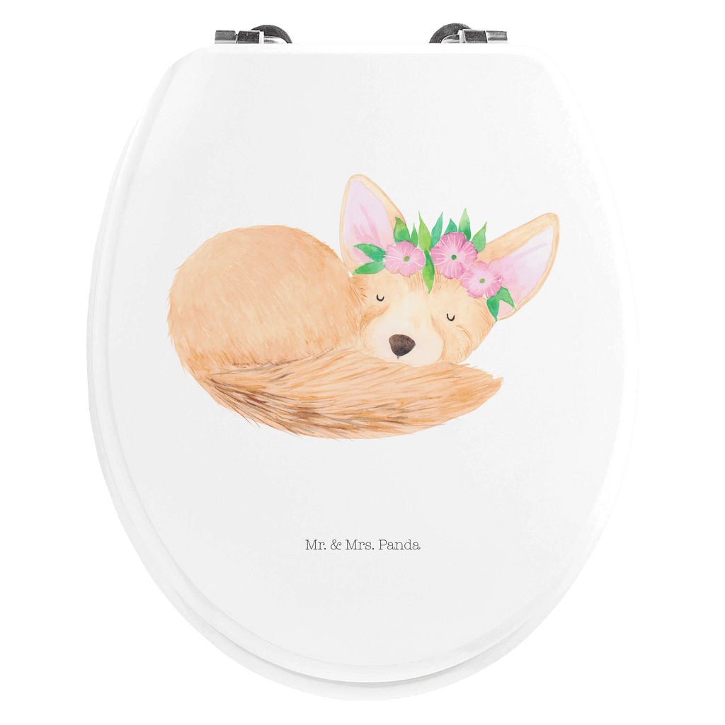 Motiv WC Sitz Wüstenfuchs Blumenkranz Klobrille, Klodeckel, Toilettendeckel, WC-Sitz, Toilette, Afrika, Wildtiere, Wüste, Wüstenfuchs, Blumen, Blumenkranz, Glücklich
