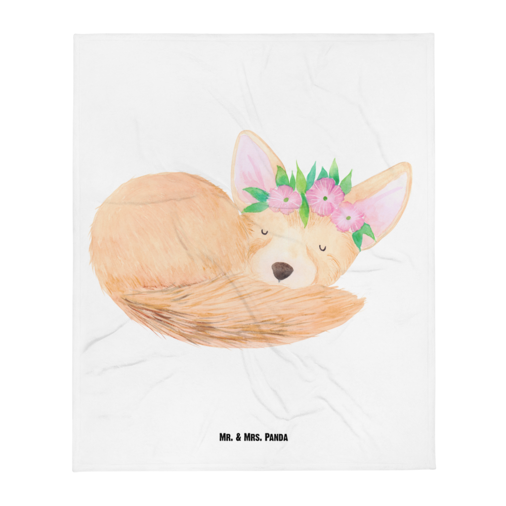 Babydecke Wüstenfuchs Blumenkranz Babydecke, Babygeschenk, Geschenk Geburt, Babyecke Kuscheldecke, Krabbeldecke, Afrika, Wildtiere, Wüste, Wüstenfuchs, Blumen, Blumenkranz, Glücklich