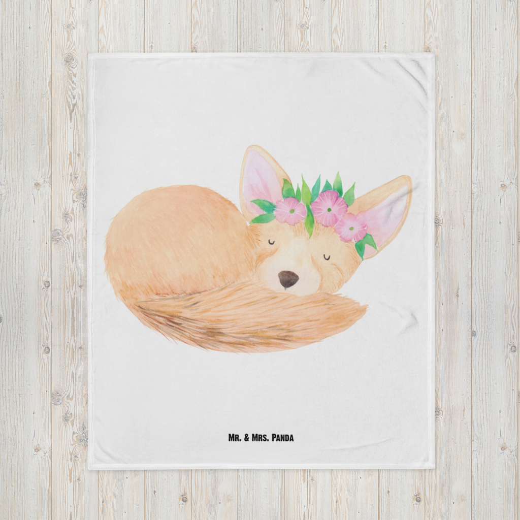 Babydecke Wüstenfuchs Blumenkranz Babydecke, Babygeschenk, Geschenk Geburt, Babyecke Kuscheldecke, Krabbeldecke, Afrika, Wildtiere, Wüste, Wüstenfuchs, Blumen, Blumenkranz, Glücklich