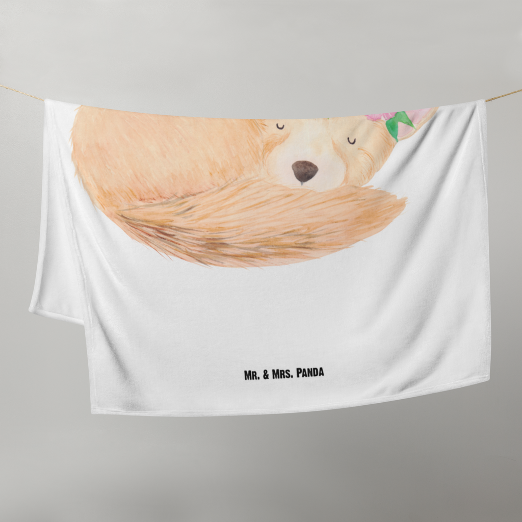 Babydecke Wüstenfuchs Blumenkranz Babydecke, Babygeschenk, Geschenk Geburt, Babyecke Kuscheldecke, Krabbeldecke, Afrika, Wildtiere, Wüste, Wüstenfuchs, Blumen, Blumenkranz, Glücklich