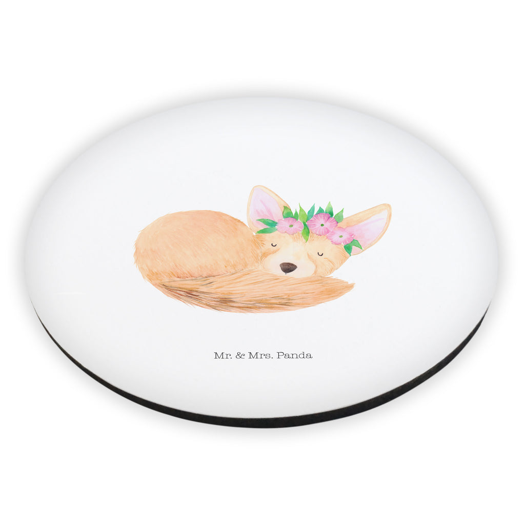 Rund Magnet Wüstenfuchs Blumenkranz Kühlschrankmagnet, Pinnwandmagnet, Souvenir Magnet, Motivmagnete, Dekomagnet, Whiteboard Magnet, Notiz Magnet, Kühlschrank Dekoration, Afrika, Wildtiere, Wüste, Wüstenfuchs, Blumen, Blumenkranz, Glücklich