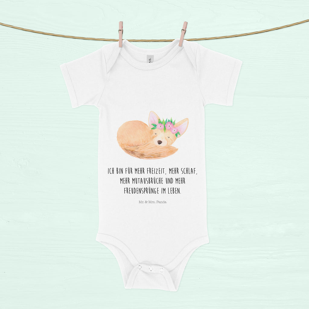 Organic Baby Body Wüstenfuchs Blumenkranz Babykleidung, Babystrampler, Strampler, Wickelbody, Baby Erstausstattung, Junge, Mädchen, Afrika, Wildtiere, Wüste, Wüstenfuchs, Blumen, Blumenkranz, Glücklich