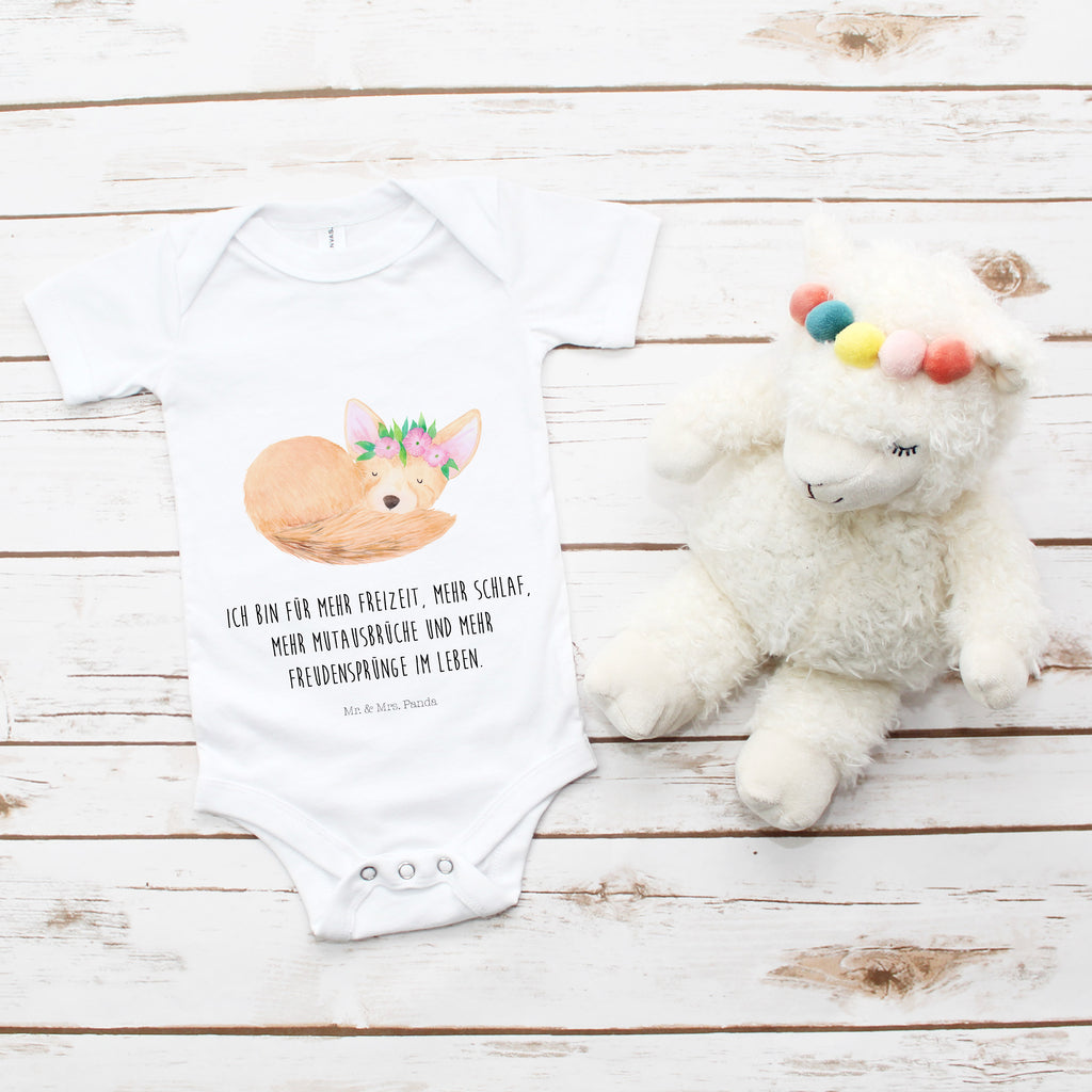 Organic Baby Body Wüstenfuchs Blumenkranz Babykleidung, Babystrampler, Strampler, Wickelbody, Baby Erstausstattung, Junge, Mädchen, Afrika, Wildtiere, Wüste, Wüstenfuchs, Blumen, Blumenkranz, Glücklich