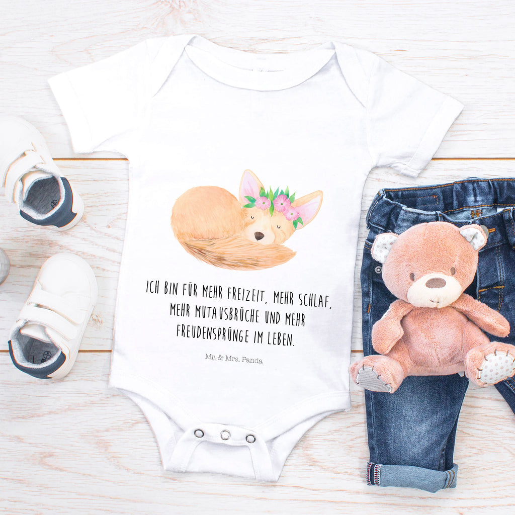 Organic Baby Body Wüstenfuchs Blumenkranz Babykleidung, Babystrampler, Strampler, Wickelbody, Baby Erstausstattung, Junge, Mädchen, Afrika, Wildtiere, Wüste, Wüstenfuchs, Blumen, Blumenkranz, Glücklich