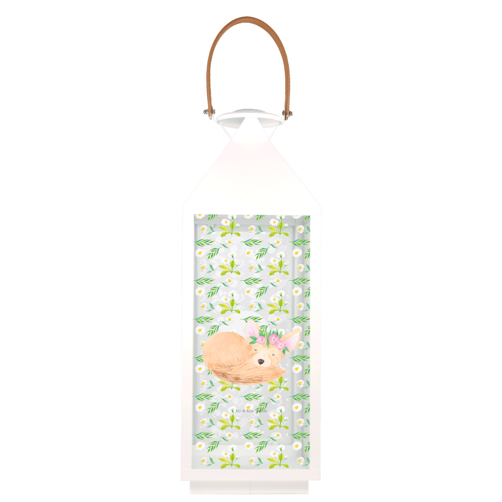 Deko Laterne Wüstenfuchs Blumenkranz Gartenlampe, Gartenleuchte, Gartendekoration, Gartenlicht, Laterne  kleine Laternen, XXL Laternen, Laterne groß, Afrika, Wildtiere, Wüste, Wüstenfuchs, Blumen, Blumenkranz, Glücklich
