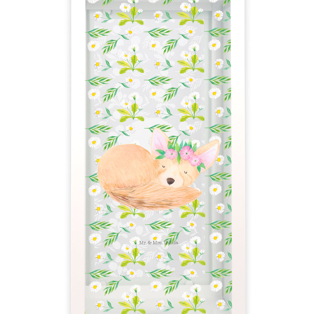 Deko Laterne Wüstenfuchs Blumenkranz Gartenlampe, Gartenleuchte, Gartendekoration, Gartenlicht, Laterne  kleine Laternen, XXL Laternen, Laterne groß, Afrika, Wildtiere, Wüste, Wüstenfuchs, Blumen, Blumenkranz, Glücklich